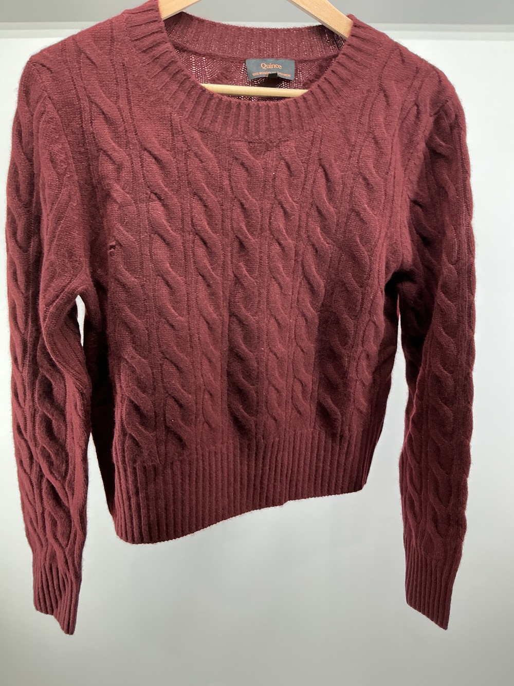Mongolian Cashmere Shrunken Cable Crewneck Sweater